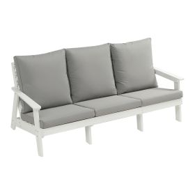 HIPS 3 Seater Sofa with Cushion, Wood Grain Outdoor Garden Sofa,White/Grey