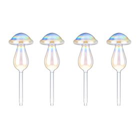 4Pcs Clear Glass Plant Watering Globes Iridescent Rainbow Gradient Mushroom Self-Watering Container