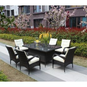 Patio 7-Piece Rectangular Dining Set with 6 Dining Chairs (Brown &Beige Cushion )