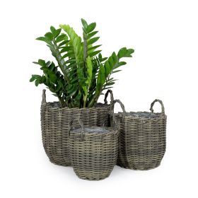 3-Pack Wicker Multi-purposes Basket with handler - Planter basket - Gray