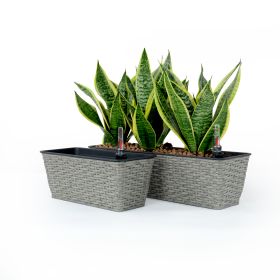 2-Pack Smart Self-watering Rectangle Planter for Indoor and Outdoor - Hand Woven Wicker - Gray