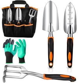 Essential Garden Tool Set - Heavy Duty, Non-Slip Grip, Ergonomic Gardening Hand Tools Kit Includes Transplanter, Trowel, Rake, Bag, and Gloves