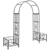 Outsunny 6.7' Steel Garden Arch Arbor with Scrollwork Hearts, Planter Boxes for Climbing Vines, Ceremony, Weddings, Party, Backyard, Lawn, Dark Gray