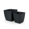 2-Pack Self-watering Planter - Hand Woven Wicker - Thin Square - Dark Gray