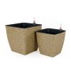 2-Pack Self-watering Planter - Hand Woven Wicker - Thin Square - Natural