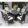 Patio 7-Piece Rectangular Dining Set with 6 Dining Chairs (Brown &Beige Cushion )