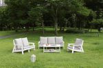 HIPS 3 Seater Sofa with Cushion, Wood Grain Outdoor Garden Sofa,White/Grey