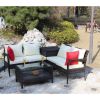 4 Piece Patio Sectional Wicker Rattan Outdoor Furniture Sofa Set with Storage Box Brown