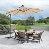 10 FT Solar LED Patio Outdoor Umbrella Hanging Cantilever Umbrella Offset Umbrella Easy Open Adustment with 24 LED Lights - tan