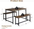 3 Piece Kitchen Table Set with 2 Benches; Wood Dining Table Set for 4-Person Space-Saving Dinette for Kitchen; Rustic Brown