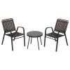 3-Piece Patio Bistro Table Set, Outdoor Furniture Set with 2 Stackable Patio Dining Chairs and Glass Table for Yard Balcony Porch, Black and Coffee