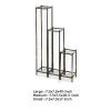 40, 29, 17 Inch 2 Tier Square Metal Plant Stand, Slatted, Set of 3, Black, Gold