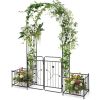 87 Inches Garden Arbor with Lockable Gate Side Planters