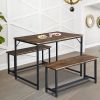 3 Piece Kitchen Table Set with 2 Benches; Wood Dining Table Set for 4-Person Space-Saving Dinette for Kitchen; Rustic Brown