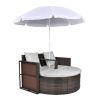 Patio Bed with Parasol Brown Poly Rattan