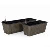 2-Pack Self-watering Planter - Hand Woven Wicker - Rectangular - Dark Gray