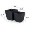 2-Pack Self-watering Planter - Hand Woven Wicker - Thin Square - Dark Gray