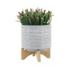 CERAMIC, S/2 5/8" PLANTER ON STAND, GRAY