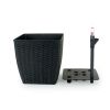 2-Pack Self-watering Planter - Hand Woven Wicker - Thin Square - Dark Gray