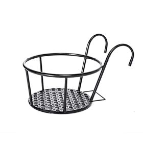 Hanging Railing Planters Flower Pot Holders Metal Planter Racks Fence Potted Stand Mounted Round Plant Baskets Container for Indoor Outdoor Use (Color: Black)