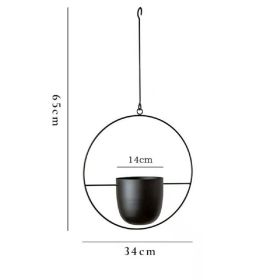 Modern Planter Flower Pot Plant Holder Metal Hanging Planter (Color: Black-round)