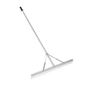 Landscape Rake with Long Handle for Loosening Soil Lawn Care Weeding Lake (Color: Silver)