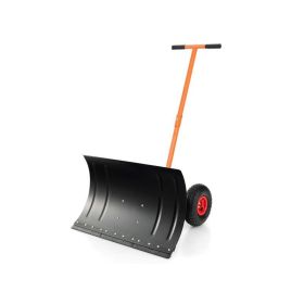 Outdoor T-Handle Snow Shovel with Wheels (Color: As pic show)