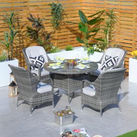 Direct Wicker 5-Piece Aluminum Wicker Round Outdoor Dining Set with Cushions (Color: Gray)