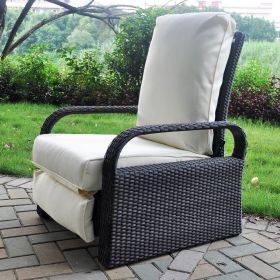 Outdoor Recliner Chair;  Automatic Adjustable Wicker Lounge Recliner Chair with 5.12'' Thicken Cushion (Color: Cream)