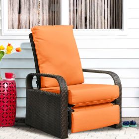 Outdoor Recliner Chair;  Automatic Adjustable Wicker Lounge Recliner Chair with 5.12'' Thicken Cushion (Color: EsOrange)