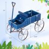 Wooden Wagon Plant Bed with Metal Wheels for Garden Yard Patio