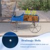 Wooden Wagon Plant Bed with Metal Wheels for Garden Yard Patio