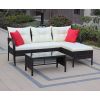 Outdoor patio Furniture sets 3 piece Conversation set wicker Ratten Sectional Sofa With Seat Cushions(Beige Cushion)