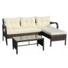 Outdoor patio Furniture sets 3 piece Conversation set wicker Ratten Sectional Sofa With Seat Cushions(Beige Cushion)