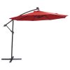 10 FT Solar LED Patio Outdoor Umbrella Hanging Cantilever Umbrella Offset Umbrella Easy Open Adustment with 32 LED Lights