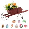 Wooden Wagon Planter with 9 Magnetic Accessories for Garden Yard