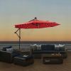 10 FT Solar LED Patio Outdoor Umbrella Hanging Cantilever Umbrella Offset Umbrella Easy Open Adustment with 32 LED Lights