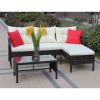 Outdoor patio Furniture sets 3 piece Conversation set wicker Ratten Sectional Sofa With Seat Cushions(Beige Cushion)