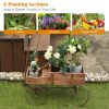 Wooden Wagon Plant Bed with Metal Wheels for Garden Yard Patio