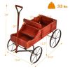 Wooden Wagon Plant Bed with Metal Wheels for Garden Yard Patio