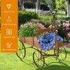 Wooden Wagon Plant Bed with Metal Wheels for Garden Yard Patio